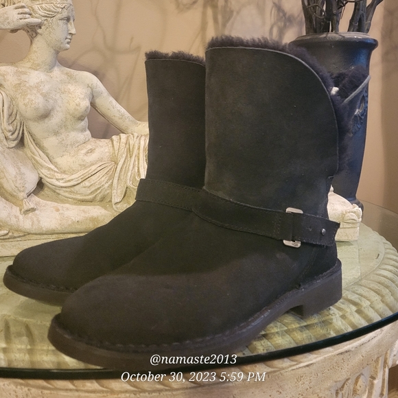 UGG Women's Syden Black Suede Sheepskin Cuffable Boots 1120702  Sz 9M NWT #609 - Picture 5 of 15